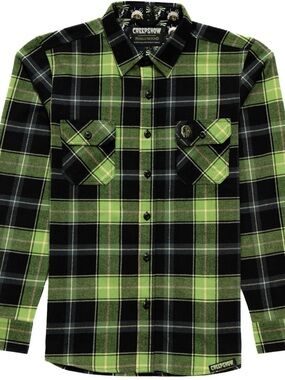 Middle of Beyond Creepshow Themed Men's Green Plaid Button-Down Shirt